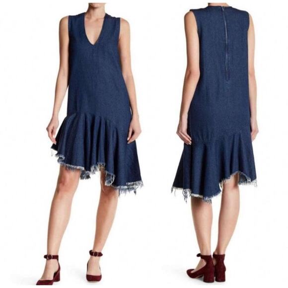 Cloth & Stone Sleeveless Dress Wmns M Blue  Asymmetrical Raw Hem Denim Boho - Picture 1 of 10